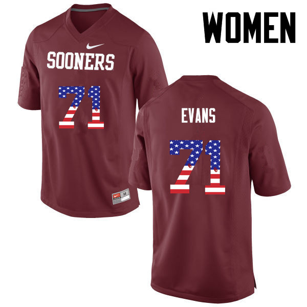 Women Oklahoma Sooners #71 Bobby Evans College Football USA Flag Fashion Jerseys-Crimson